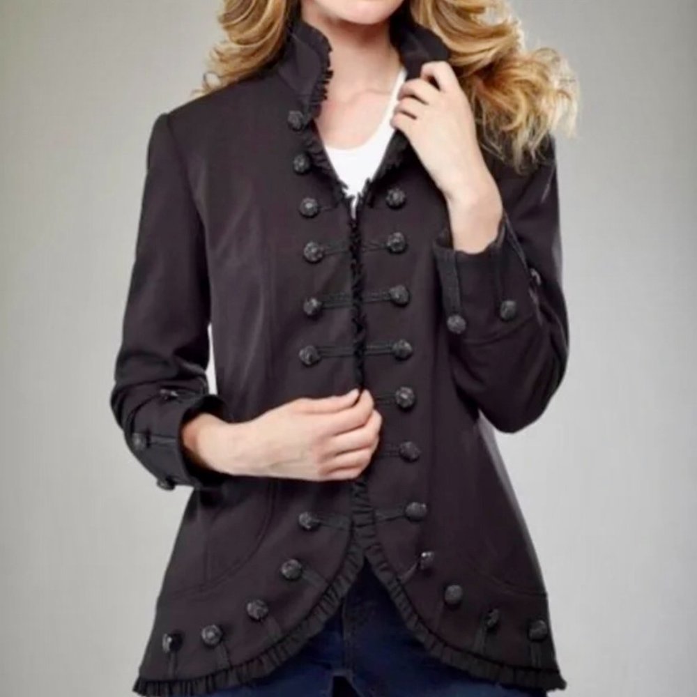 Black Chiffon Trim Military-Style Jacket (8)